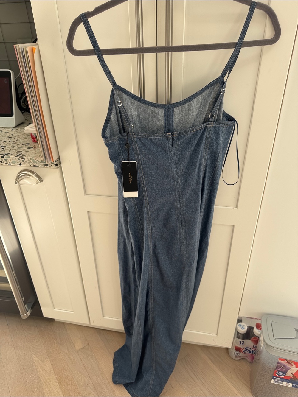 Rag and bone Blue Denim Maxi Slip Dress with Spaghetti Straps - Picture 3 of 6